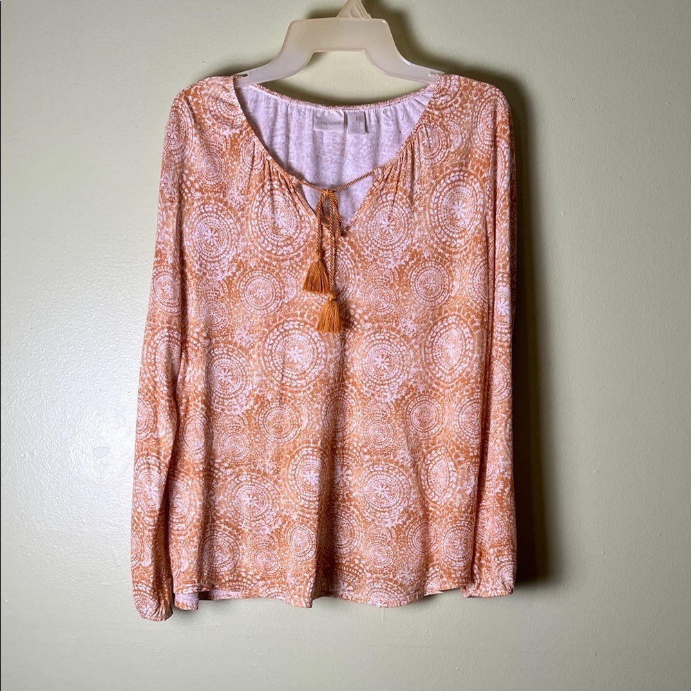 Chico's Orange and White Long Sleeve Top